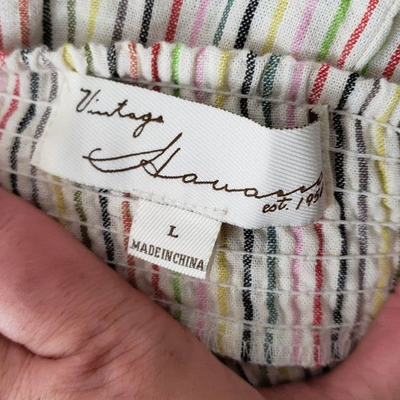 Vintage Havana‎ Multi Color Stripe Romper Linen Overall Shorts Large - Picture 3 of 15